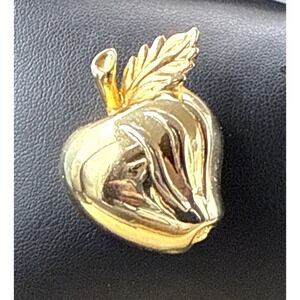 Vintage Brooch Apple with Leaf Gold Tone Pin